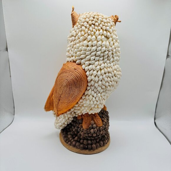 Vintage Owl Figurine Handmade Seashell & Twine Folk Art Coastal Decor 12" - Picture 4 of 6